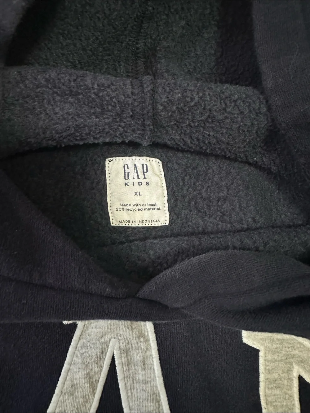 GAP Kids Dark Navy Hoodie with Gray Lettering